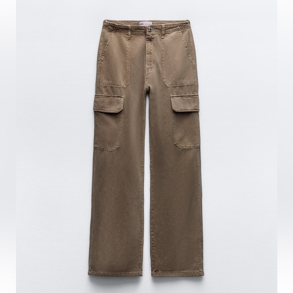 Zara straight leg cargo pants with high waist NWT - Picture 5 of 8